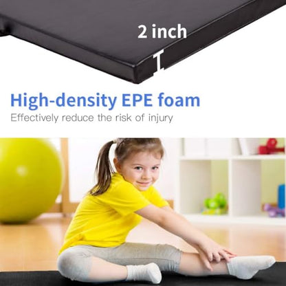 Exercise Mat 2'x6'/4'x8'/4'x10' Gymnastics Mat Folding Gymnastics Tumbling Mats 1.6"-2" Thick PU Leather Yoga Mat Portable With Carrying Handles for home Workout outdoor Yoga Pilates