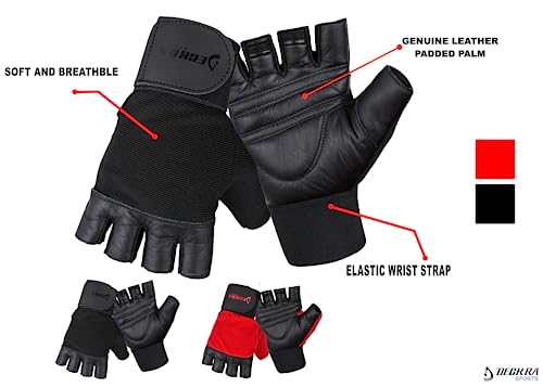 Weight Lifting Gloves Genuine Leather Padded Palm Gym Workout Fitness Gloves Built in Wrist Support Long Velcro