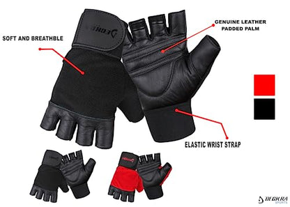 Weight Lifting Gloves Genuine Leather Padded Palm Gym Workout Fitness Gloves Built in Wrist Support Long Velcro