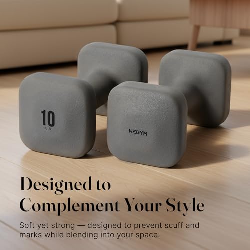 WeGym SafeGrip Square Dumbbells with Anti Slip Handles, Aesthetic Free Weights for Home Workouts, Stable Design Prevents Rolling during Floor Exercises - color: Slate, style: 10LB Pair