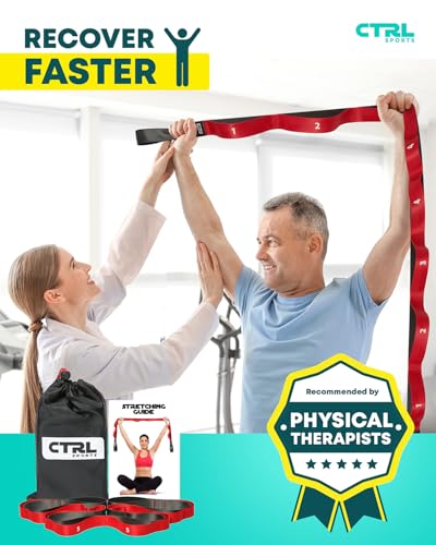 Stretching Strap with Loops - Non Elastic Stretch Band for Physical Therapy, Yoga Strap for Stretching Equipment, Stretch Bands for Exercise and Flexibility - Fascia, Hamstring & Leg Stretcher Belt