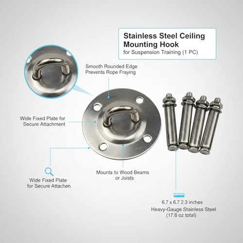 Stainless Steel Ceiling Mount for Suspension Trainers & Swings - Heavy Duty Anchor Plate, 4.72 x 4.72 Inches, Silver