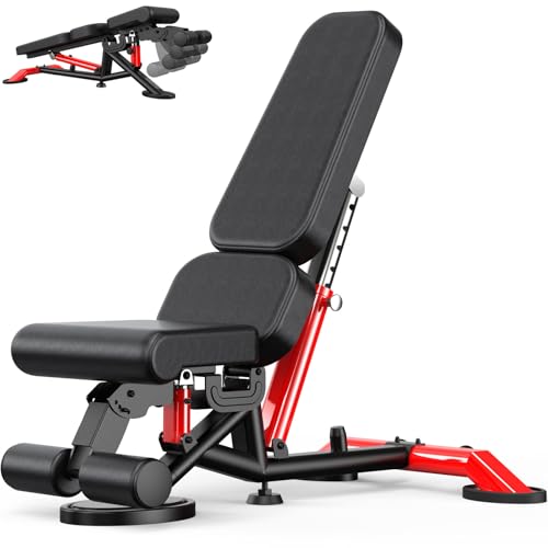 Commercial Adjustable Weight Bench, Heavy Duty 1800LBS Workout Bench for Home Gym, Flat, Decline, Incline Bench Press with Removable Leg for Full Body Strength Training