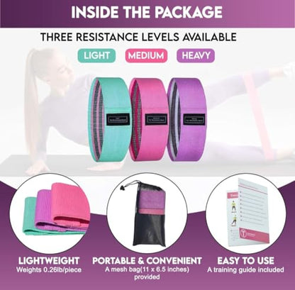 Resistance Bands, Set for Exercise, 3 Resistance Levels, Fabric Stretch Bands for Legs and Glutes, Workout Bands for Yoga, Pilates, Training