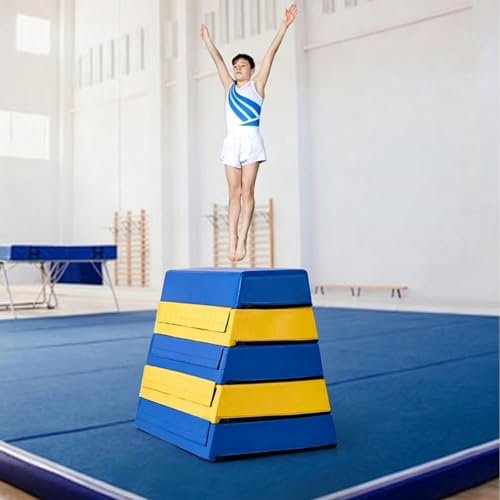 Kids Jumping Boxes for Training, 4 in 1 Foam Plyo Box for Home Gym, Stackable Plyometric Box for Kindergarten, School, Gymnastics Training, Blue and Yellow - size: 80x50x60cm