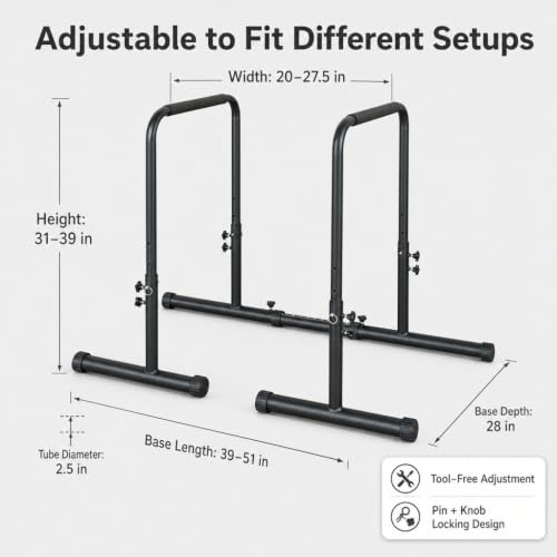Power Tower Dip Station Pull Up Bar Stand Adjustable Height Heavy Duty Multi-Function Fitness Training Equipment