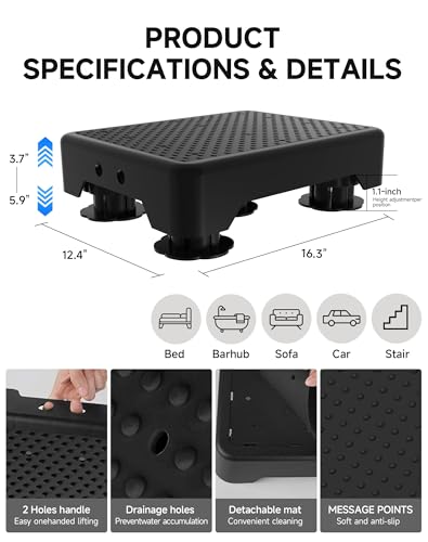 Adjustable Step Stool for Adults, Bed Step Stools, 600 LBS Capacity Safety Wide Step Platform, Indoor and Outdoor Steps for Seniors, Non-Slip Stepping Stool Elderly Assistance, Black