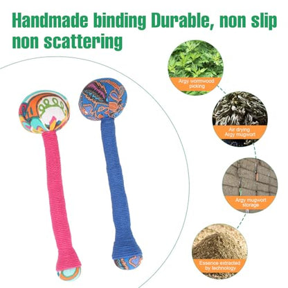 2PCS Herbal Wormwood Lymphatic Drainage Anti Slip Manual Massage Hammer Longer Handle Back Massager for Shoulder, Neck & Muscle Pain Relief (Rose Red/Dark Blue) - color: Rose Red+dark Blue