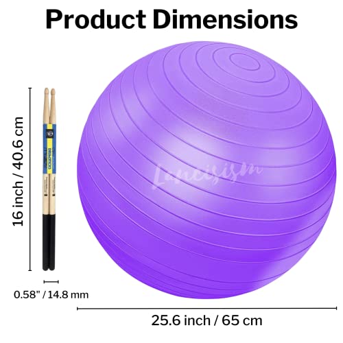 Cardio Drumming Equipment Set - 26" Exercise Ball with Pump and Weighted Cardio Drumming Sticks with Grips - Fitness Yoga Ball Drumsticks Workout for Balance, Rhythm, Aerobic Moves, Dance, Gymnastics - color: Purple