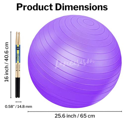 Cardio Drumming Equipment Set - 26" Exercise Ball with Pump and Weighted Cardio Drumming Sticks with Grips - Fitness Yoga Ball Drumsticks Workout for Balance, Rhythm, Aerobic Moves, Dance, Gymnastics - color: Purple