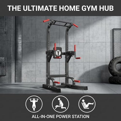 Power Tower Pull Up Bar Dip Station, Free Standing Pull Up Rack Dip Station for Home Gym, 10-Level Adjustable Height Pull Up Bar Stand Dip Bar Strength Training Workout Equipment - color: Dark Black