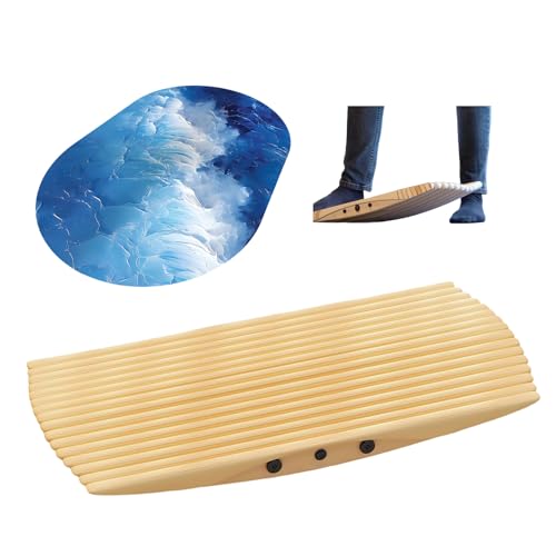 360° Wooden Wobble Balance Board for Standing Desk, 440LB Capacity 3D Anti-Fatigue Anti-Slip Rocker Board, Improve Focus & Core Strength, Surf Skate Ski Simulation for Home Office with Mat
