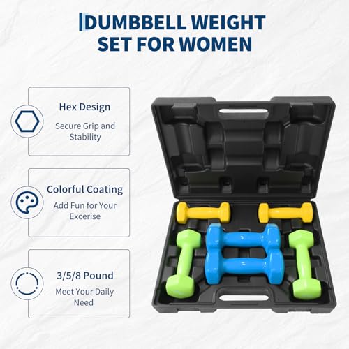 Dumbbell Set for Women and Men,Neoprene Coated Free Hand Weights Set - color: Smooth Surface, size: 2+3+5 lbs