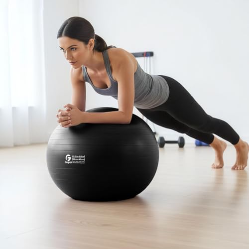 Gruper Exercise Ball, Extra Thick Yoga Ball for Working Out, Yoga & Pregnancy, 4 Sizes Anti-Burst Balance Ball with Foot Pump for Pilates, Physical Therapy & Fitness