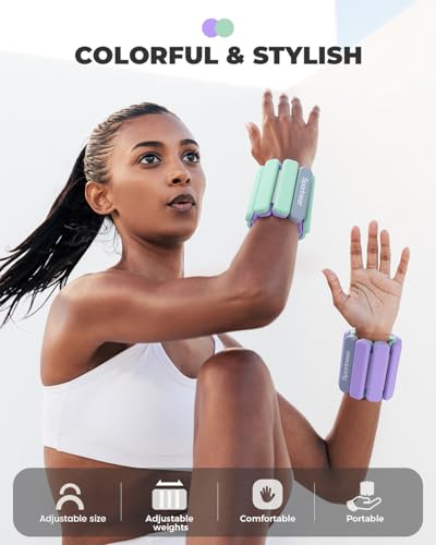 Sportneer Wrist & Ankle Weights for Women Men 4 lbs (2 lb Each) Adjustable Silicone Weighted Bracelet Set for Gym Yoga Pilates Cardio Strength Training Wearable Arm Hand Workout Weights