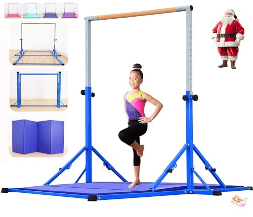 MARFULA Gymnastic Kip Bar for Kids Teens Ages 3-25 of All Gymnastic Levels - color: Blue (Bar with Mat - 8 Ft Base)