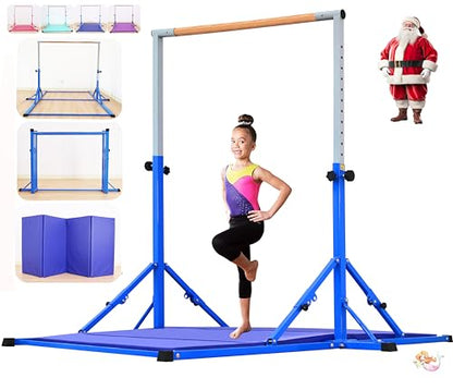 MARFULA Gymnastic Kip Bar for Kids Teens Ages 3-25 of All Gymnastic Levels - color: Blue (Bar with Mat - 8 Ft Base)