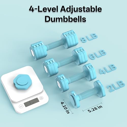 JOROTO 4-in-1 Adjustable Dumbbell Set of 2, 16LBS/22LBS Hand Weights for Women, Men, Upgraded TPE Soft Handle, 1s-Adjust Dual-Stable Dumbbell Set for Women Home Gym Exercise Training - color: C-Blue-16 LBS Pair
