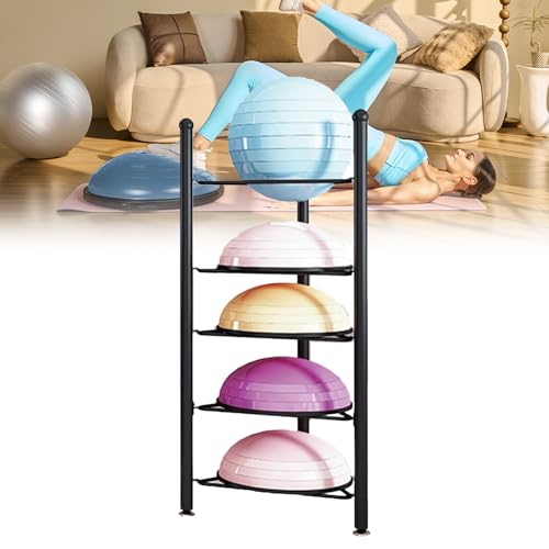 Exercise Ball Storage Rack, 3/5/6/7 Tier Floor Stand Organizer for Slam Ball, Medicine Ball, Yoga Ball, Ideal for Home Gym Equipment Storage - color: Black, size: 5 layer - 51.2"