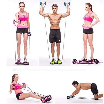 Abdominal Multifunctional Exercise Equipment Ab Wheel Roller with Resistance Bands Knee Mat Waist Slimming Trainer at Home Gym - color: Blue