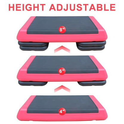 Exercise Aerobic Step Platform,Adjustable Height Fitness Stepper Stackable Risers, Aerobics Stepper Workout Stepper for Gym Home Cardio Strength & Training - color: Red-2 Risers