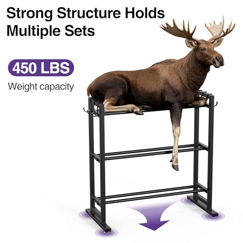 niffgaff 3 Tier Adjustable Dumbbell Rack, Weight Rack for Home Gym, 450 lb Capacity with Extra Storage Hooks