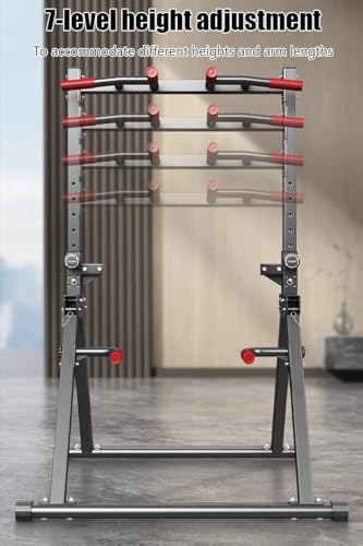 Power Tower Pull Up Dip Station Foldable,Home Gym Strength Training Equipment,7-Level Height Adjustment,Multi-Function Assistive Trainer for Muscle Building/Beginner Exercises