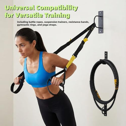 Battle Rope Wall Mount Kit - Home Gym, Garage & Studio Heavy Duty Steel Anchor + Storage Hook for 30-50ft Ropes (1"-2.5")"