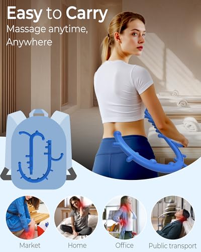 Back and Neck Massager for Pain Relief Deep Tissue, Upgraded Full Body Trigger Point Cane Massage Tools, Massage Stick Pressure Point Hook, Muscle Knot Remover Tool (Blue)