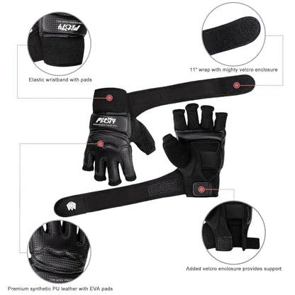 FitsT4 Sports Half Mitts MMA UFC Training Boxing Punch Bag Martial Arts Gloves - color: Black, size: Small