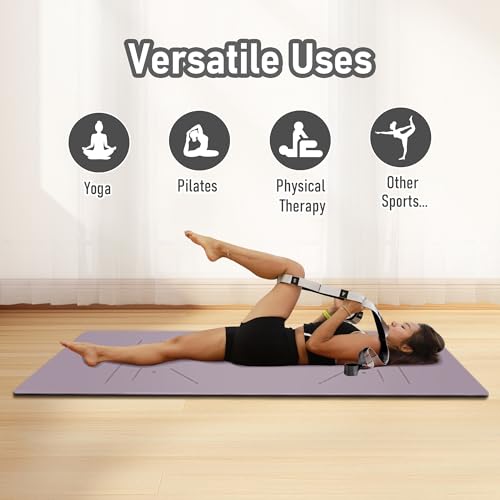 Stretch Bands for Exercise, Non Elastic Yoga Stretching Strap with Loops, 3.8cm x 2.45m, Stretching Bands for Physical Therapy, Yoga, Pilates, Dance, Gymnastics Exercise - color: Black