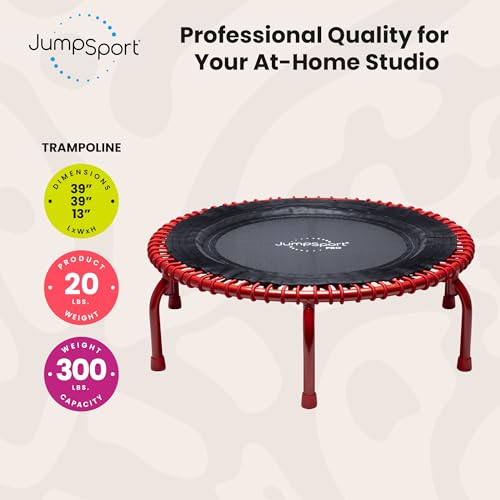 JumpSport 350 PRO 39 Inch Fitness Trampoline Indoor Rebounder Cardio Workout Equipment 300 lb Capacity - color: Ignite