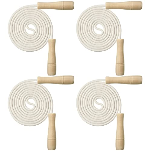 4 Pcs Jump Ropes for Kids with Wooden Handle Cotton Braided Adjustable Skipping Rope for Exercise Fitness Jumping Rope for Children Boys Girls Students Preschooler Outdoor Fun Activity