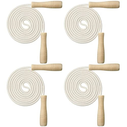 4 Pcs Jump Ropes for Kids with Wooden Handle Cotton Braided Adjustable Skipping Rope for Exercise Fitness Jumping Rope for Children Boys Girls Students Preschooler Outdoor Fun Activity