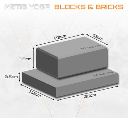 METIS Yoga Blocks | 1 or 2 Pack Soft Non-Slip EVA Foam Blocks – For Yoga, Pilates, Mediation [2 Sizes]