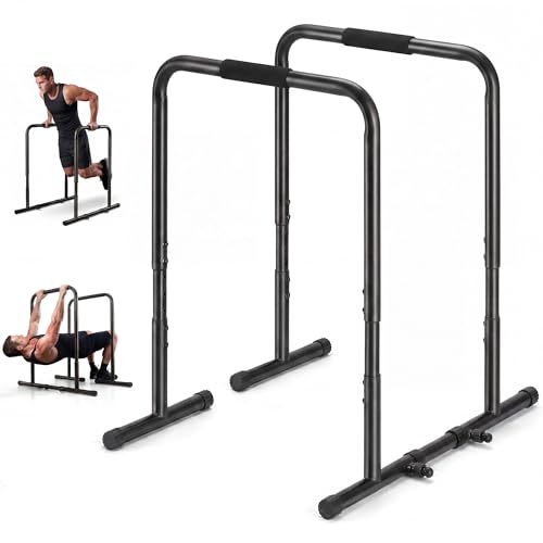 Dip Bar Station, Adjustable and Portable Parallel Bars with Soft High-Density Foam Handles, Strength Training Calisthenics Bars for Home Gym Patio Office - color: BLACK