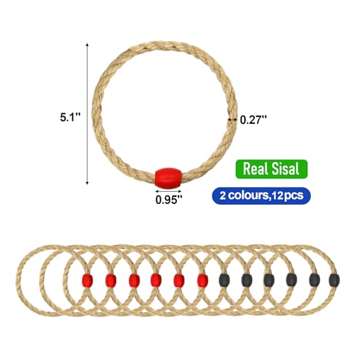 12 Pack Sisal Rope Ring Toss Game Replacement Parts for Adults and Kids, Outdoor Toss Rings for Agility Practice and Speed Game and Yard Games and Lawn Games for Party (Red and Black)