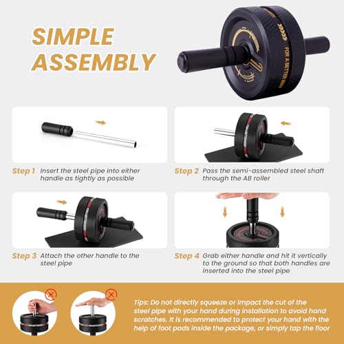 Upgraded Ab Roller Wheel. Abdominal Training Roller for Men/Women, Abdominal Wheels Widened to 3.4 ", Rubber Tread of The Abdominal Wheel Upgraded, Max Weight 490 lbs - color: Yellow