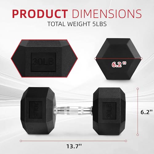 BalanceFrom Rubber Encased Exercise & Fitness Hex Dumbbell, Hand Weights with Anti-Slip Metal Handle for Home Gym, Multiple Sizes