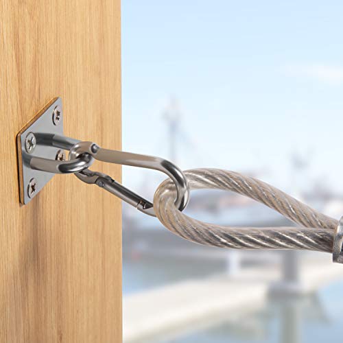 4 PCS M6 Premium Heavy Duty Square Stainless Steel Pad Eye Hooks + 4PCS Snap Hooks and 16 PCS Screws with 16 PCS Plastic Expansion Tube, Ceiling Hooks Heavy Duty for Outdoor Indoor Activity