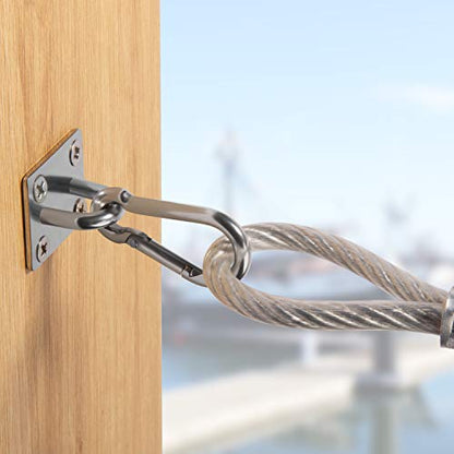 4 PCS M6 Premium Heavy Duty Square Stainless Steel Pad Eye Hooks + 4PCS Snap Hooks and 16 PCS Screws with 16 PCS Plastic Expansion Tube, Ceiling Hooks Heavy Duty for Outdoor Indoor Activity