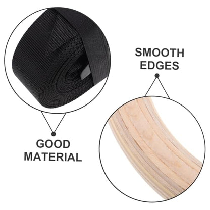 Wooden Gymnastic with Adjustable Straps for Home Fitness Pull up for Strength Training Dips and Workouts Natural Design