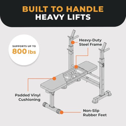 BalanceFrom Adjustable Folding Multifunctional Workout Station Adjustable Olympic Workout Bench with Squat Rack - color: Black/Red