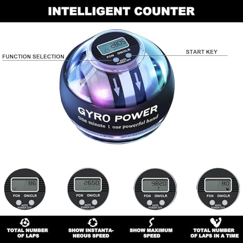 Wrist Power Gyro Ball with Counter, Curaball Torque Ball Hand Exerciser for Grip Strength Arm Trainer Chest Workout Equipment, Portable Resistance Trainer
