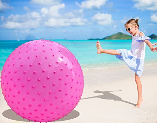 Large Sensory Massage Ball for Kids, 33.5" 85cm 3.1lbs Pink Bouncy Exercise Ball for Toddlers, Big Inflatable Balls with Tactile Spikes, Outdoor Giant Yoga Balls, Large Beach Ball (pink1) - color: 1 SET PINK BALL