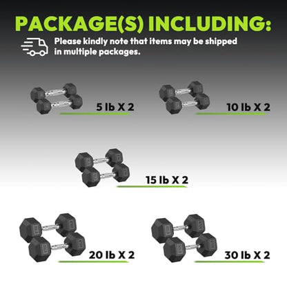 HANDBODE Rubber Coated Hex Dumbbell Set, 90-640 lb - size: 160 lb set (pair of 5, 10, 15, 20, 30)