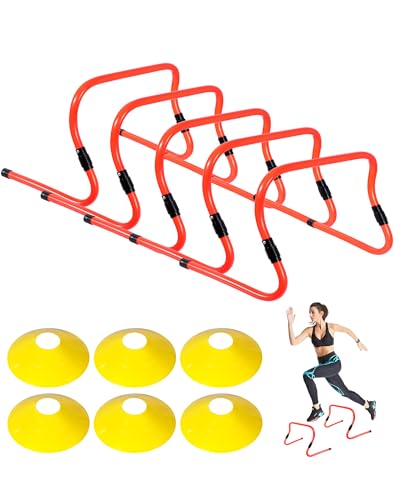 Agility Hurdles,9"-12.6" Adjustable Speed Training Hurdles for Football, Basketball, Soccer Hurdles Training Equipment Set of 6 Cones Set - color: Orange 5 Pack
