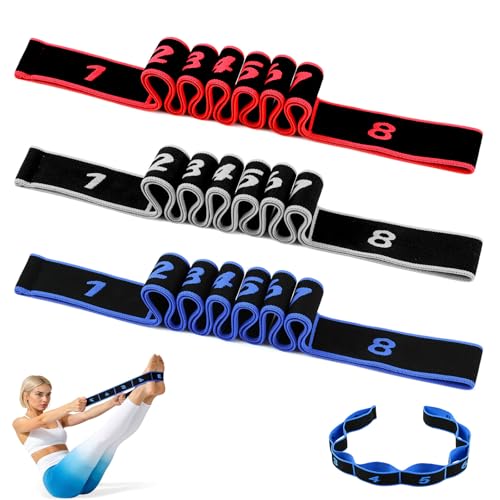 3Pcak Fitness Resistance Band for Stretching and Yoga, Number Stretch Resistance Band with Clear Markings, Fitness Resistance Bands 8-Section Elastic Training Bands