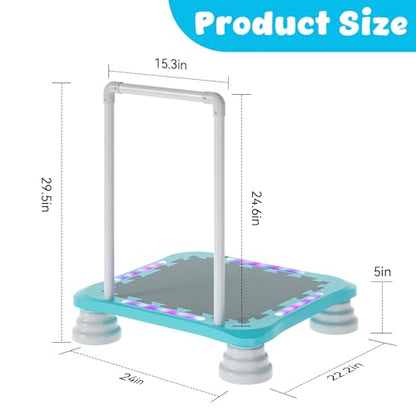 3-in-1 Mini Trampoline for Kids with Music & Lights, Indoor Outdoor Bounce Board, Removable Safety Handle, Sensory Balance Trainer, Non-Slip Base, Ages 3-12, Max 220 lbs