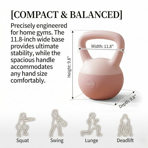 13lb Soft Kettlebell for Women, 10kg Strength Training Kettlebells for Home Gym, Steel Sand Filled PVC Kettle Bell with Wide Frosted Anti-Slip Handle for Glute & Full Body Workouts